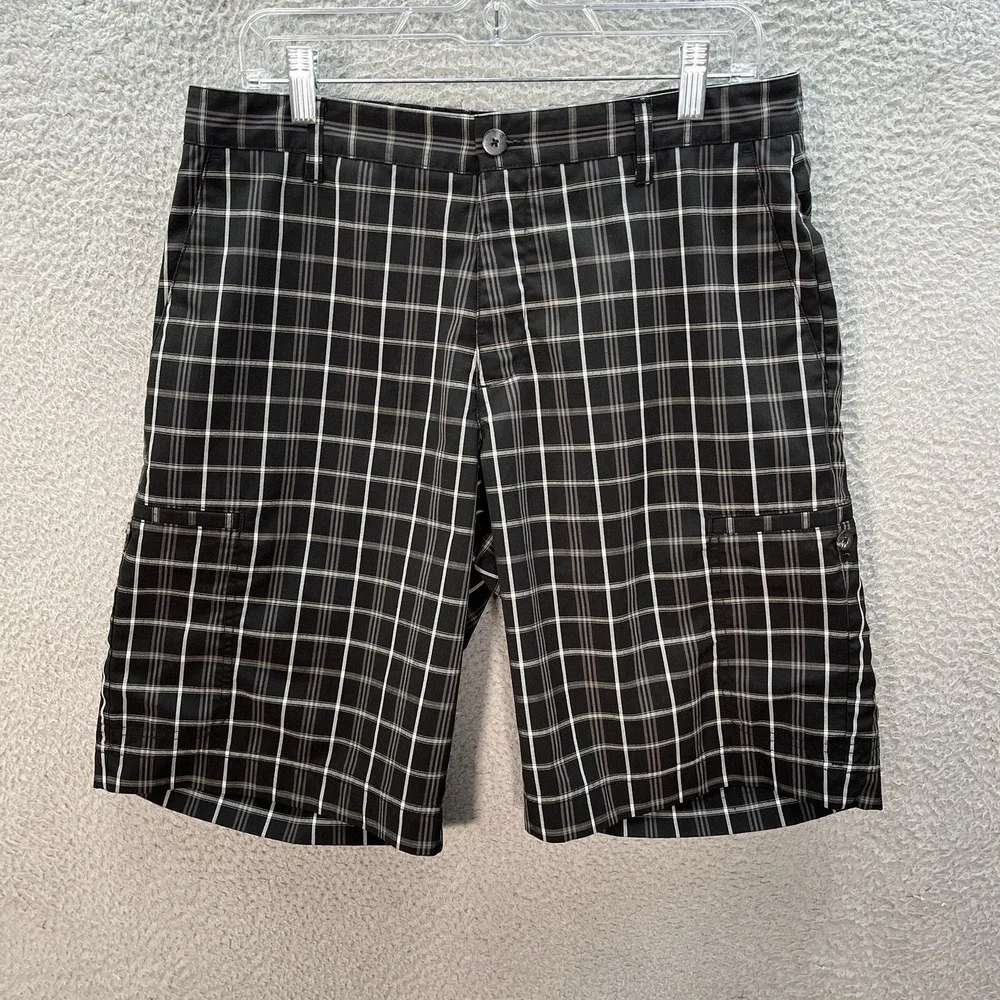 Adidas Golf Shorts Mens 32 Black‎ Gray White Plaid Cargo Preppy Sports Casual